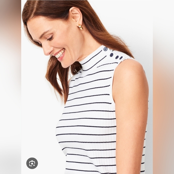 Talbots Black and White Striped Ribbed Sleeveless Top Xs - Picture 1 of 8